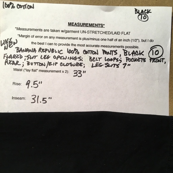 BANANA REPUBLIC 100% Cotton Flat Front TROUSERS, BLACK, NWOT, Women’s 10 - Picture 8 of 8